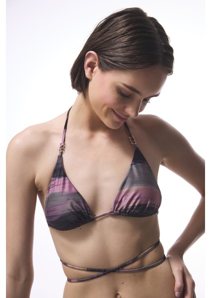 Nixie Çizgili Tokalı Üçgen Bikini Üstü indirimleri