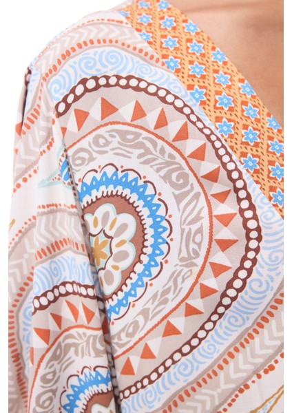 Della Etnik Desen V Yaka Maxi Kimono indirimleri