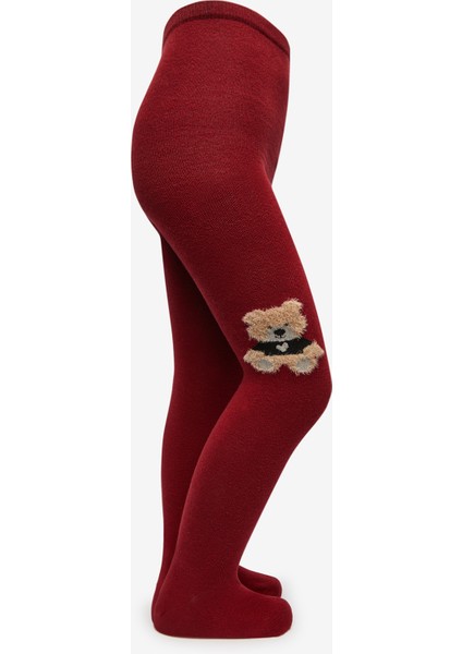 Pretty Teddy Bear Bordo Külotlu Çorap