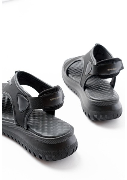 T-221 Siyah Spring Paraşüt Kumaş Lastikli Ortopedik Kadın Sandalet modelleri