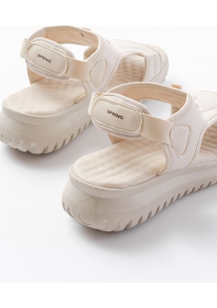 T-221 Bej Spring Paraşüt Kumaş Lastikli Ortopedik Kadın Sandalet modelleri
