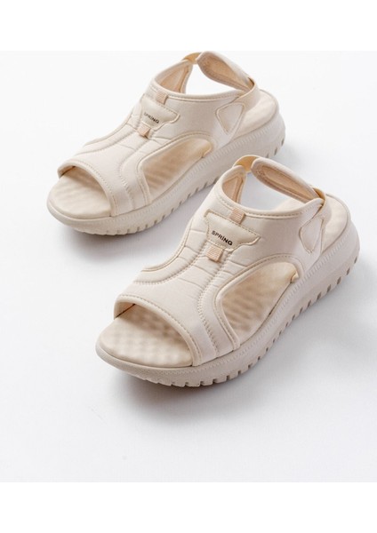 T-221 Bej Spring Paraşüt Kumaş Lastikli Ortopedik Kadın Sandalet fırsatları