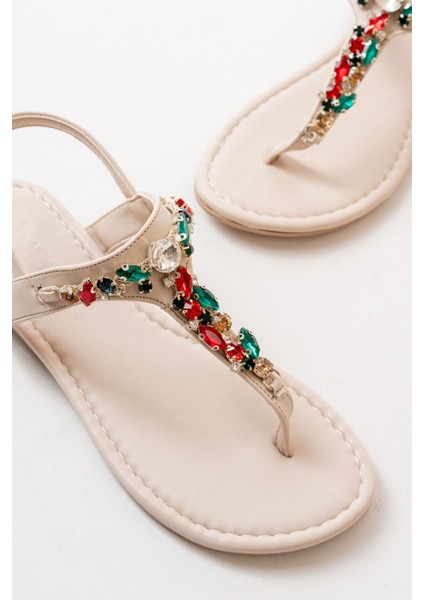 152-1110 Bej Multi Taşlı Parmak Arası Kadın Sandalet indirimleri