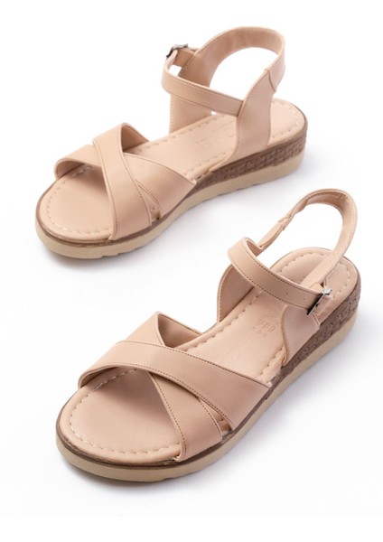692-564 Bej Ortopedik Taban Çapraz Tokalı Kadın Sandalet fırsatları