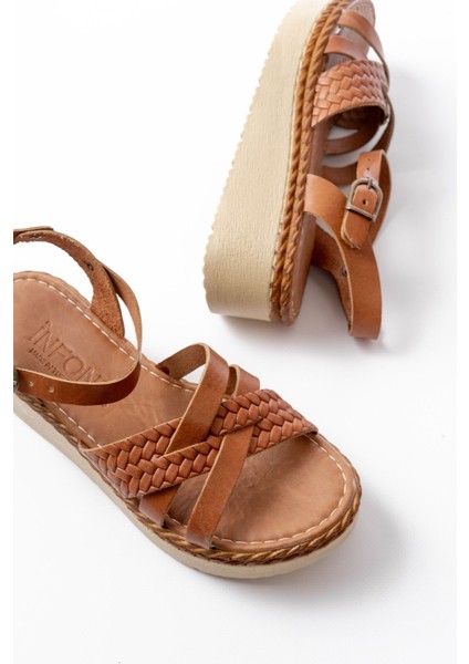 730-138 Taba Örgü Hakiki Deri Ortopedik Taban Kadın Sandalet indirimleri