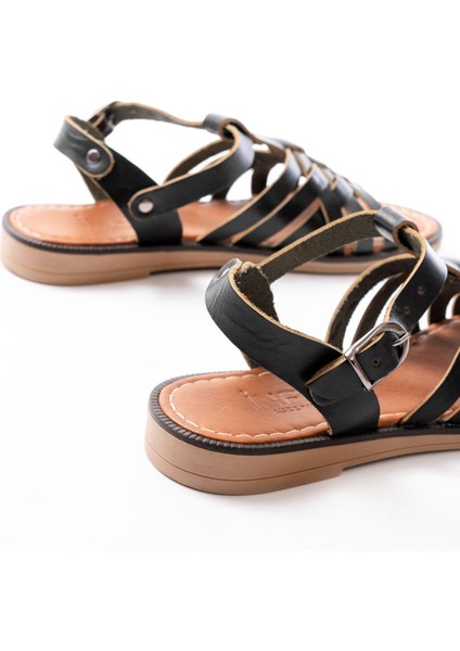 205-208 Siyah Hakiki Deri Ortopedik Taban Kadın Sandalet fırsatları