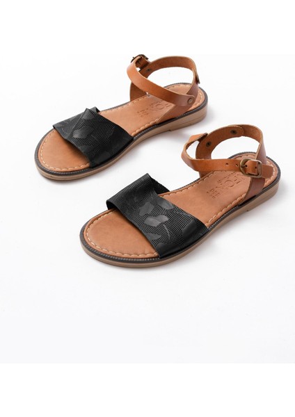 205-012 Siyah Ortopedik Hakiki Deri Kadın Sandalet indirimleri