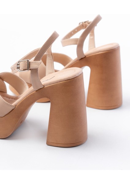 P-105 Nut Çapraz Kalın Topuklu Kadın Sandalet modelleri