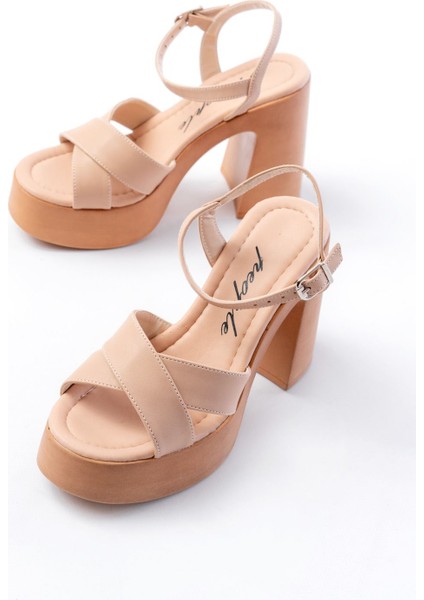 P-105 Nut Çapraz Kalın Topuklu Kadın Sandalet fırsatları