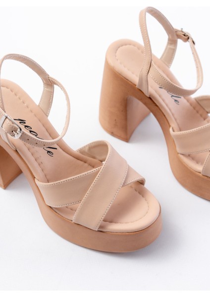 P-105 Nut Çapraz Kalın Topuklu Kadın Sandalet indirimleri