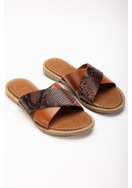 169-076 Taba Ortopedik Hakiki Deri Çapraz Bantlı Kadın Terlik modelleri