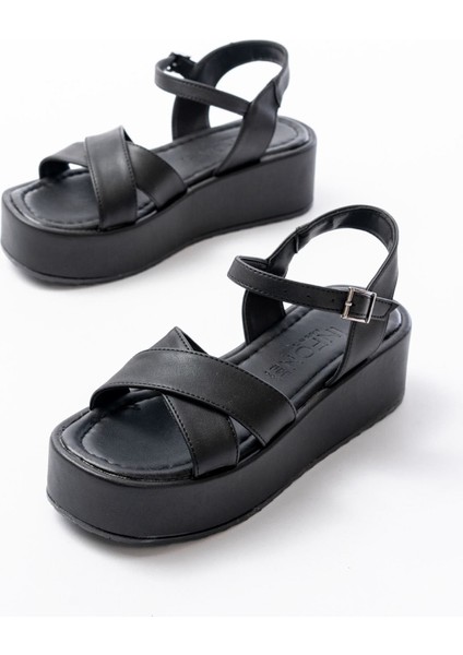 861-1005 Siyah Günlük Çapraz Dolgu Topuk Kadın Sandalet modelleri