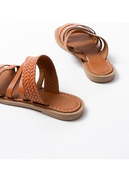 169-161 Taba Örgülü Ortopedik Taban Hakiki Deri Kadın Sandalet indirimleri