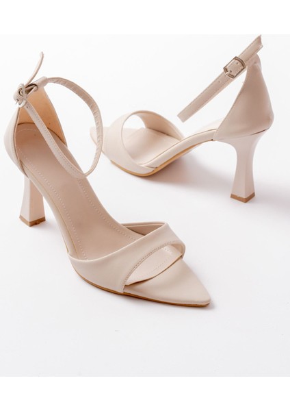 718 Bej Cilt Sivri Burunlu Topuklu Bilekten Bağlamalı Kadın Ayakkabı fırsatları