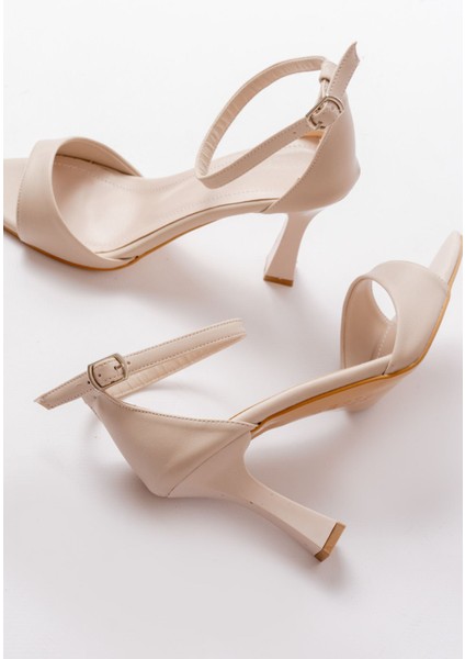 718 Bej Cilt Sivri Burunlu Topuklu Bilekten Bağlamalı Kadın Ayakkabı indirimleri