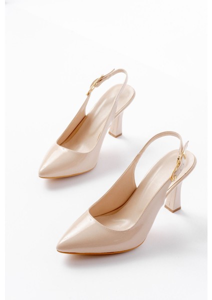 719 Bej Rugan Sivri Burunlu Toka Detaylı Topuklu Kadın Ayakkabı modelleri