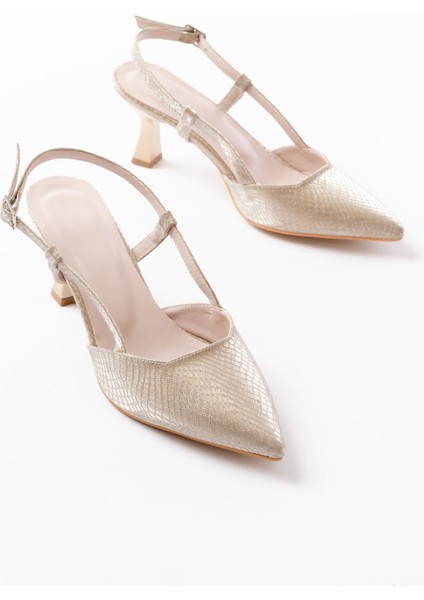 725 Gold Pul Desenli Sivri Burunlu Topuklu Kadın Ayakkabı modelleri