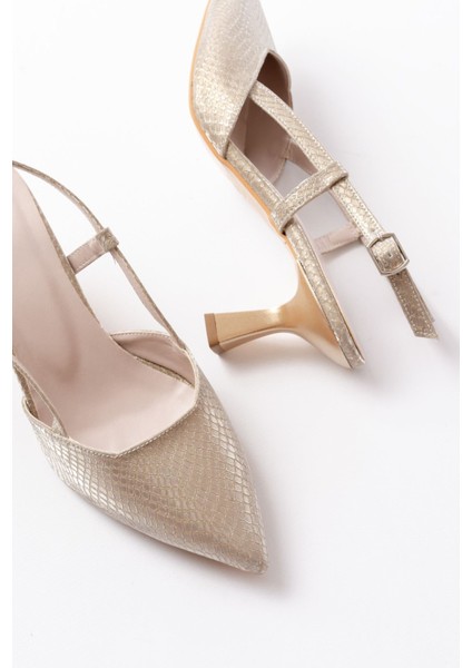 725 Gold Pul Desenli Sivri Burunlu Topuklu Kadın Ayakkabı fırsatları