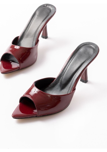 716 Bordo Rugan Sivri Burunlu Topuklu Kadın Terlik indirimleri