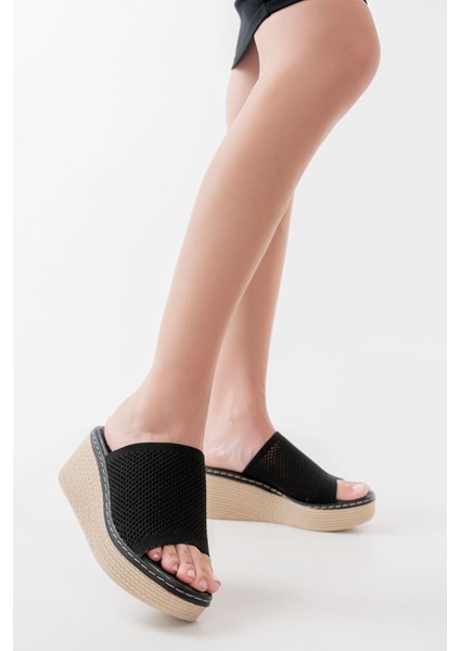 232-460 Siyah Triko Günlük Ortopedik Dolgu Topuk Kadın Terlik fırsatları
