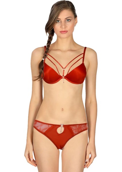 5020 Le Jardin Silikonlu Taşlı Simli Sütyen Takım