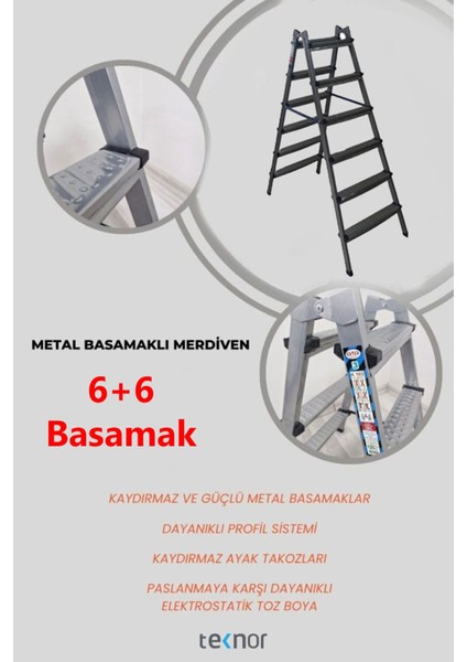 Çift Taraflı Dayanıklı 6+6 Metal Basamaklı Merdiven fırsatları