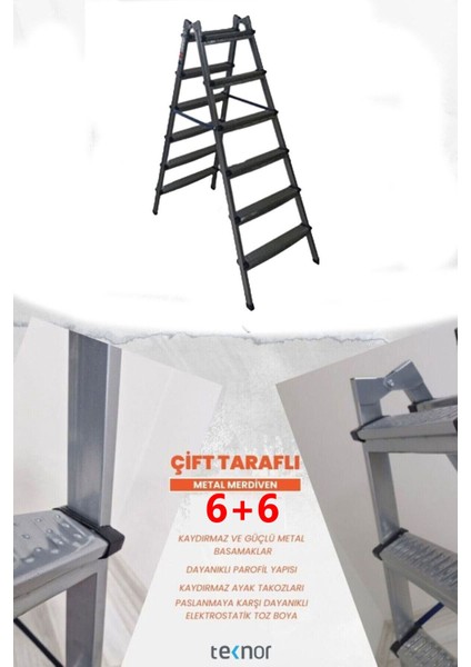 Çift Taraflı Dayanıklı 6+6 Metal Basamaklı Merdiven indirimleri