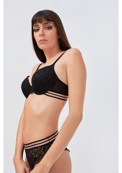 4791 Nbb Siyah Rose Silvery Simli Hafif Destekli Sütyen Takımı