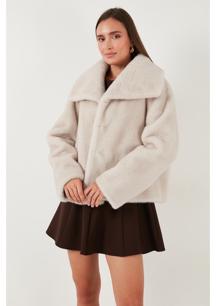 Oversize Fit Geniş Yaka Astarlı Kürk Bayan Kürk 497AFRA modelleri