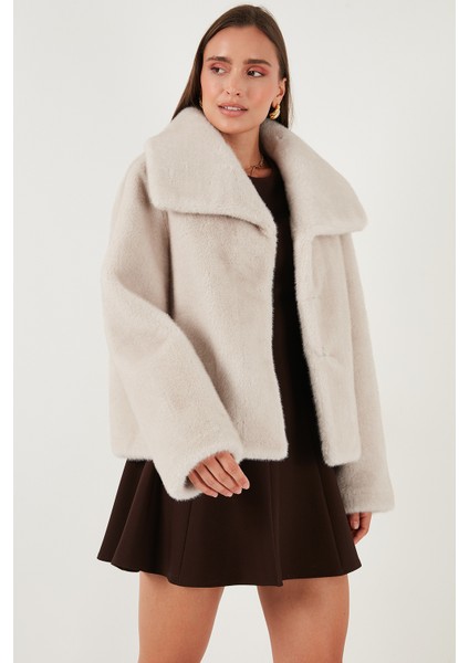 Oversize Fit Geniş Yaka Astarlı Kürk Bayan Kürk 497AFRA fırsatları