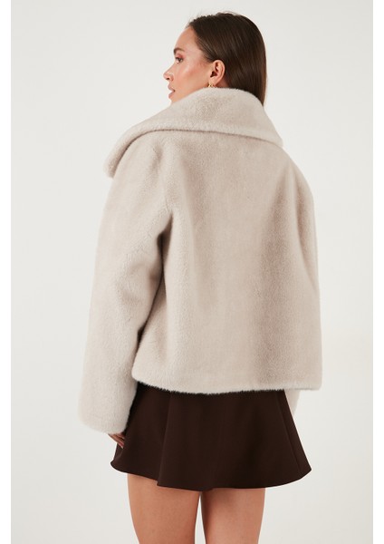 Oversize Fit Geniş Yaka Astarlı Kürk Bayan Kürk 497AFRA