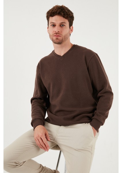 Pamuklu Regular Fit V Yaka Kazak Erkek Kazak 456202 V