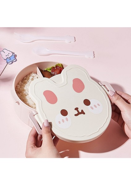 Teddy Bear Çocuklar Için Çatal ve Kaşıklı Üç Bölmeli Plastik Beslenme Kutusu modelleri