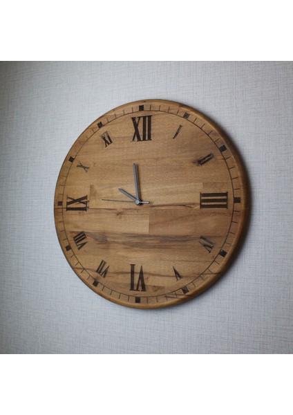 Sessiz Mekanizmalı Ahşap Duvar Saati - 42 cm - Romen Rakamlı