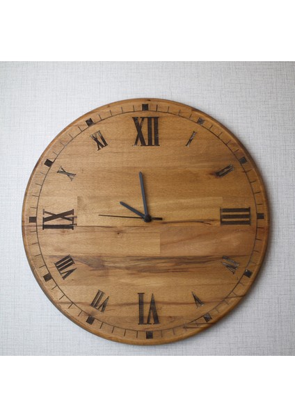 Sessiz Mekanizmalı Ahşap Duvar Saati - 42 cm - Romen Rakamlı
