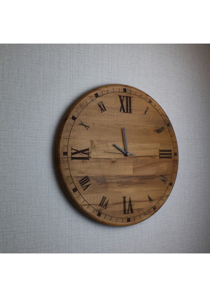Sessiz Mekanizmalı Ahşap Duvar Saati - 42 cm - Romen Rakamlı