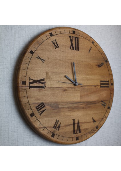 Sessiz Mekanizmalı Ahşap Duvar Saati - 42 cm - Romen Rakamlı