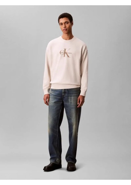 Uzun Kollu 350GR Penye Monologolu Bisiklet Yaka Erkek Beyaz Sweatshirt LV04RD242G-67U fiyatları