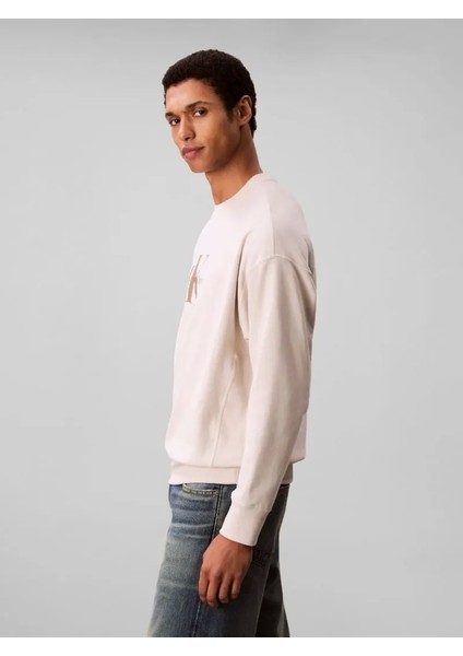 Uzun Kollu 350GR Penye Monologolu Bisiklet Yaka Erkek Beyaz Sweatshirt LV04RD242G-67U modelleri