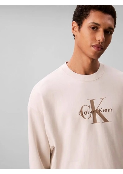 Uzun Kollu 350GR Penye Monologolu Bisiklet Yaka Erkek Beyaz Sweatshirt LV04RD242G-67U fırsatları