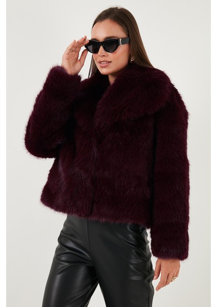 Oversize Fit Gömlek Yaka Cepli Astarlı Kürk Mont Bayan Kürk 497BERRY
