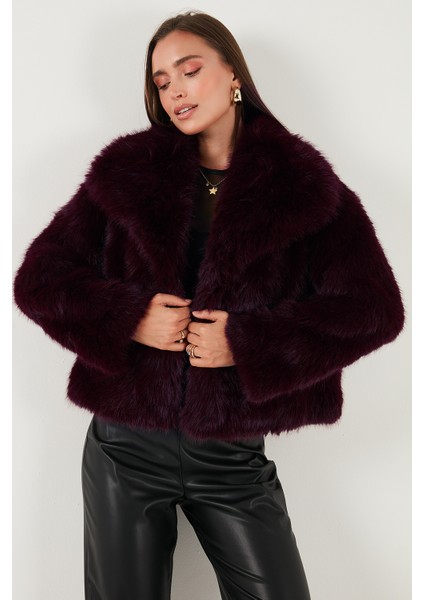 Oversize Fit Gömlek Yaka Cepli Astarlı Kürk Mont Bayan Kürk 497BERRY indirimleri