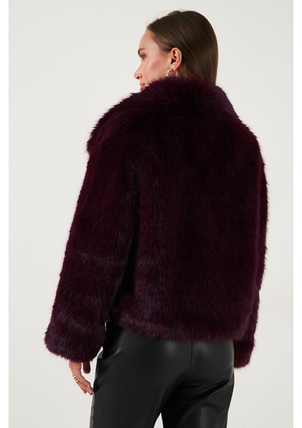 Oversize Fit Gömlek Yaka Cepli Astarlı Kürk Mont Bayan Kürk 497BERRY