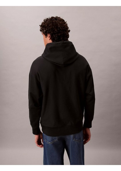 Premium Penye Mikro Monologolu Kapüşonlu Erkek Siyah Sweatshirt LV04RC281G-UB1 modelleri