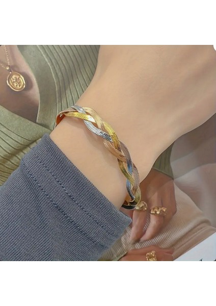 Üç Renk; Gümüş, Altın, Rose Renklerde Italyan Zincir; KOLYE40+5; Bileklik 15+5 Uzunluğunda 316 Lçelik Takı Seti fiyatları