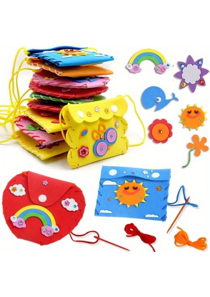 5 Parça Karikatür Kendin Yap Çapraz Askılı Çanta Seti - Çocuk Motor Becerisi Geliştirici.