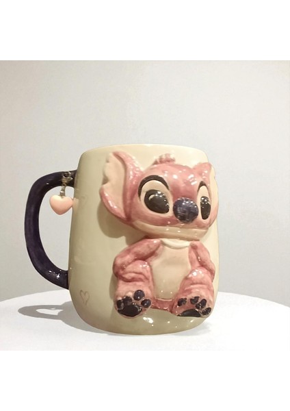 3D Kabartmalı Stitch Angel Kalp veya Harf HEDİYE Charmlı El Yapımı Seramik Kişiselleştirilebilir Kupa Bardak modelleri