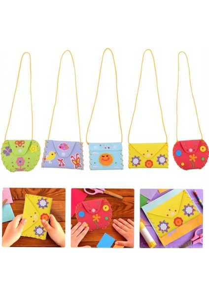 5 Parça Karikatür Kendin Yap Çapraz Askılı Çanta Seti - Çocuk Motor Becerisi Geliştirici.