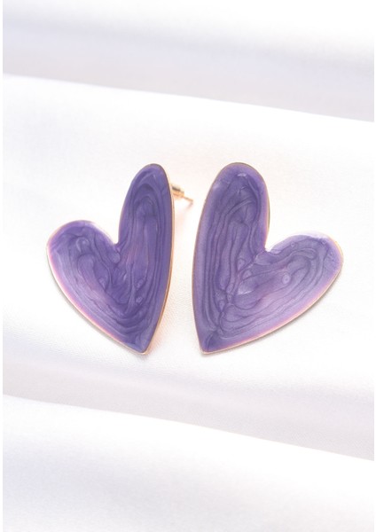 Mor Renk Mineli Kalp Küpe