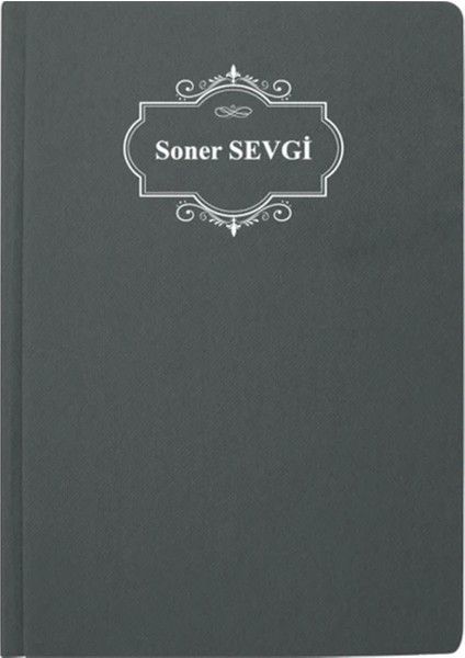 Kişiye Özel 2026 Tarihli Çerçeve Desenli Antrasit Renk Ajanda ve Kalem (PRMDNZ10)